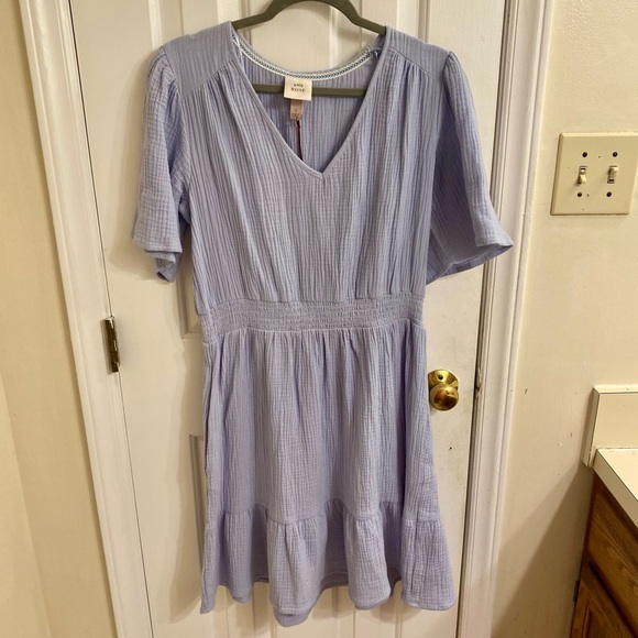 KNOX ROSE V-NECK GAUZE MUSLIN DRESS SIZE SMALL WITH POCKETS BABY POWDER BLUE NWT - Picture 4 of 16